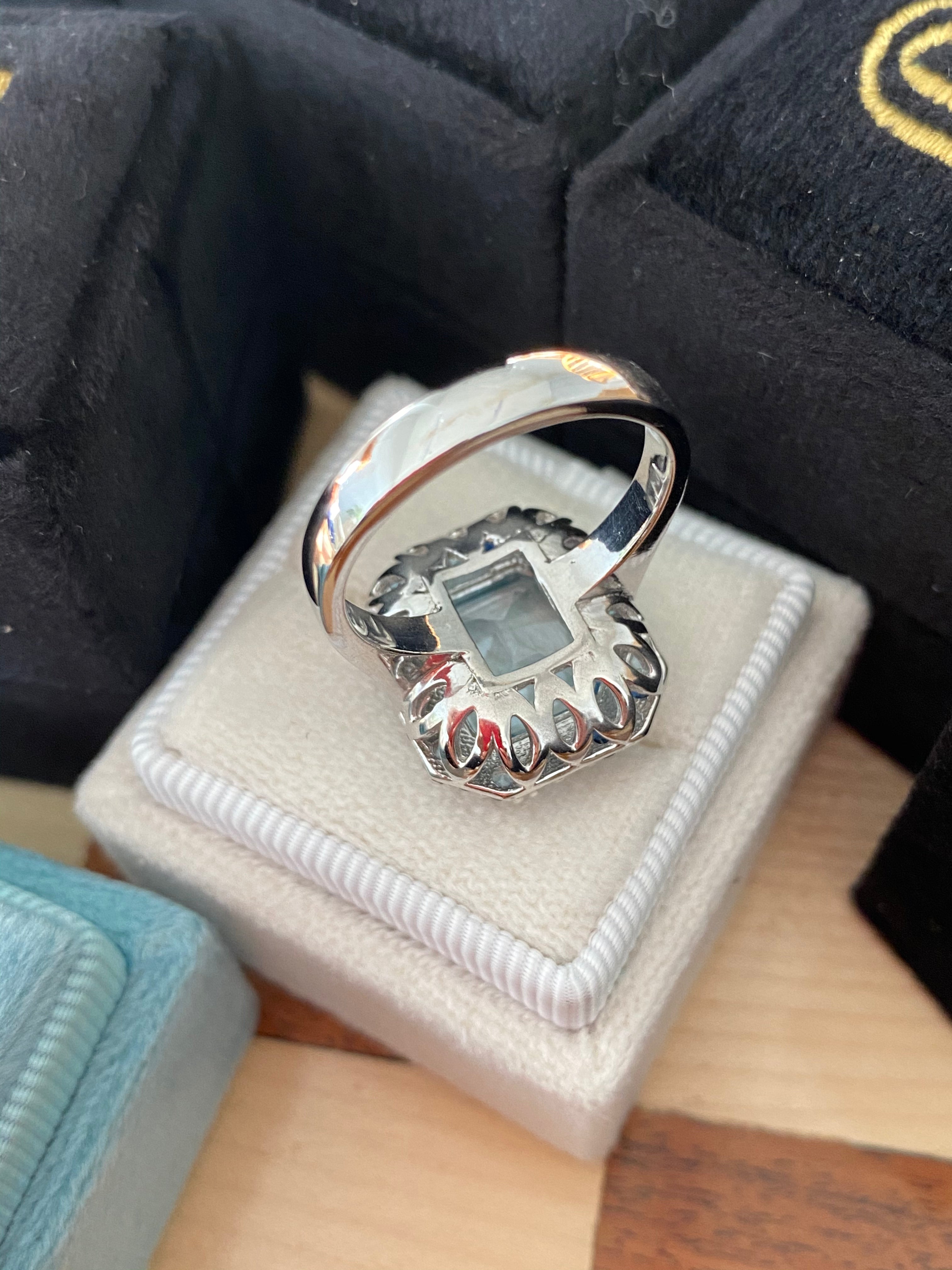 Blue Topaz and Blue Sapphire Halo Cocktail Ring in Sterling Silver