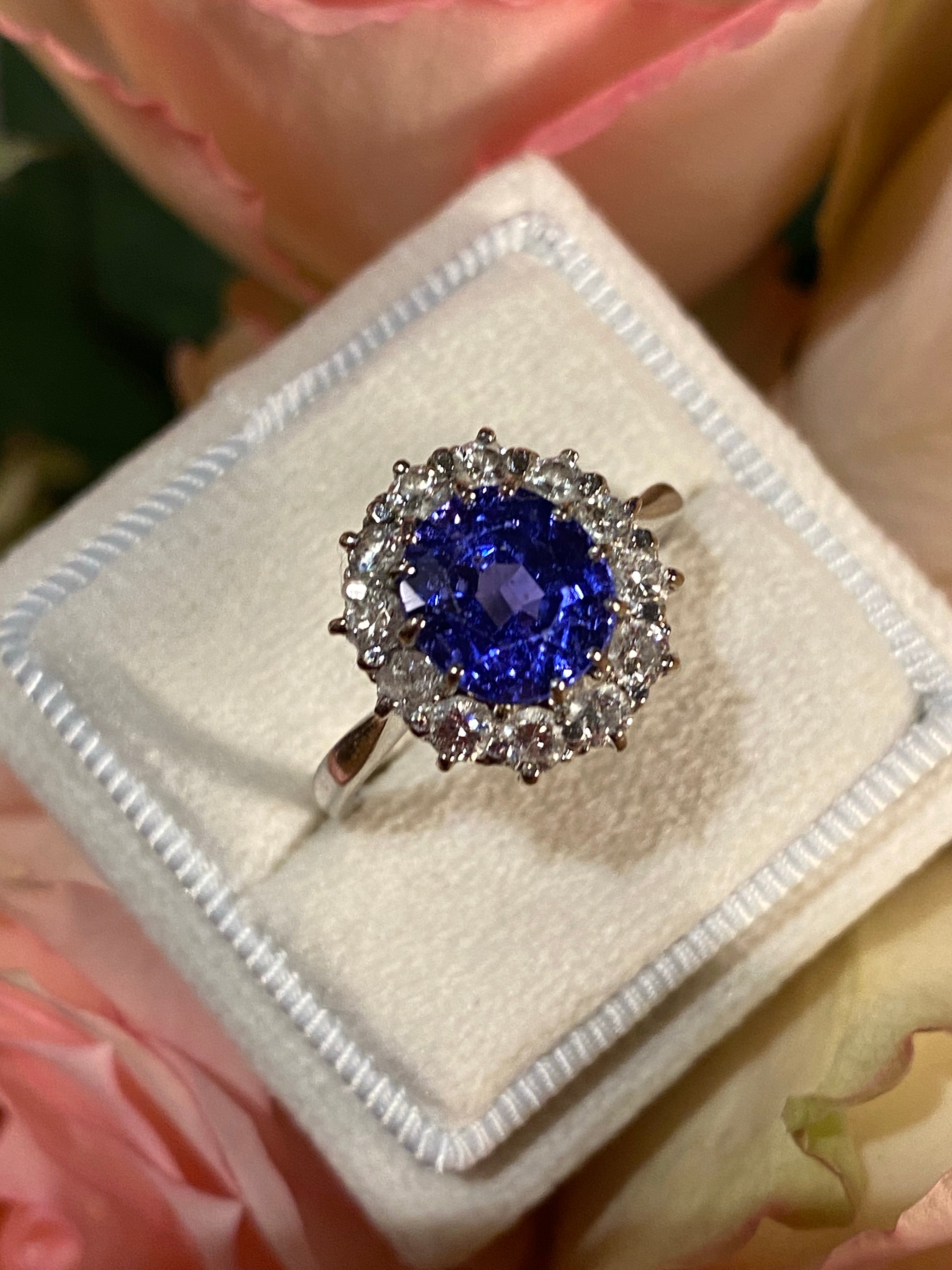 Antique 2.50 Carat Colour Change Blue Sapphire Halo Engagement Ring in Platinum