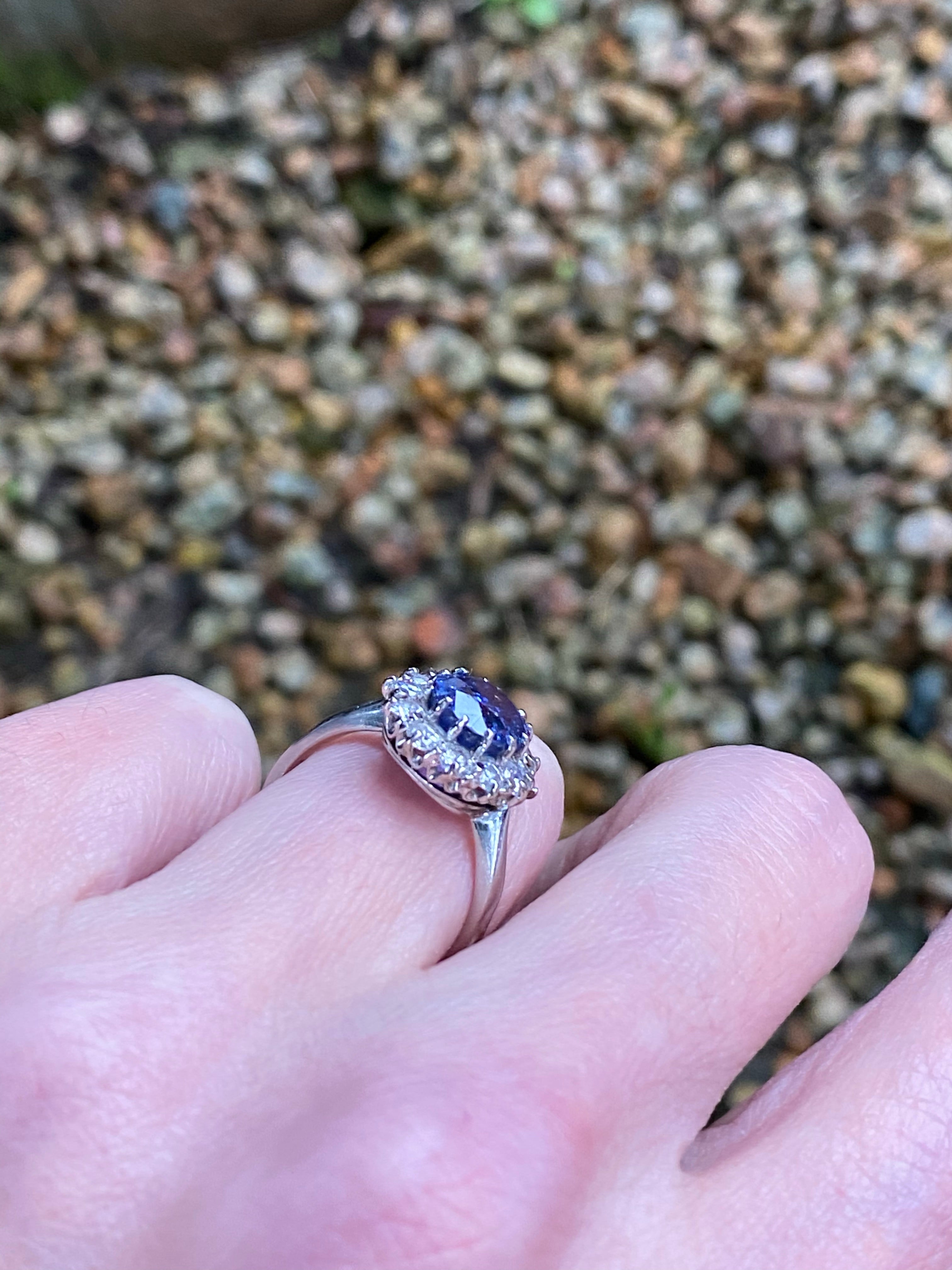 Antique 2.50 Carat Colour Change Sapphire and Diamond Halo Engagement Ring in Platinum