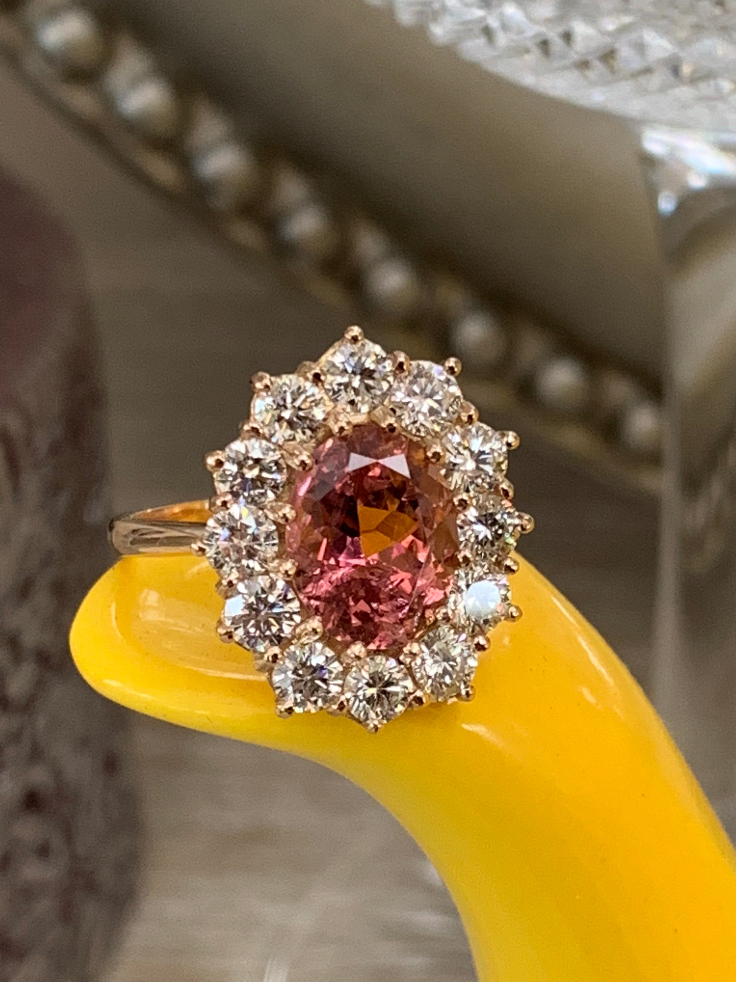 5.05 Carat Oval-Cut Pink Tourmaline and Diamond Halo Ring in 18K Rose Gold