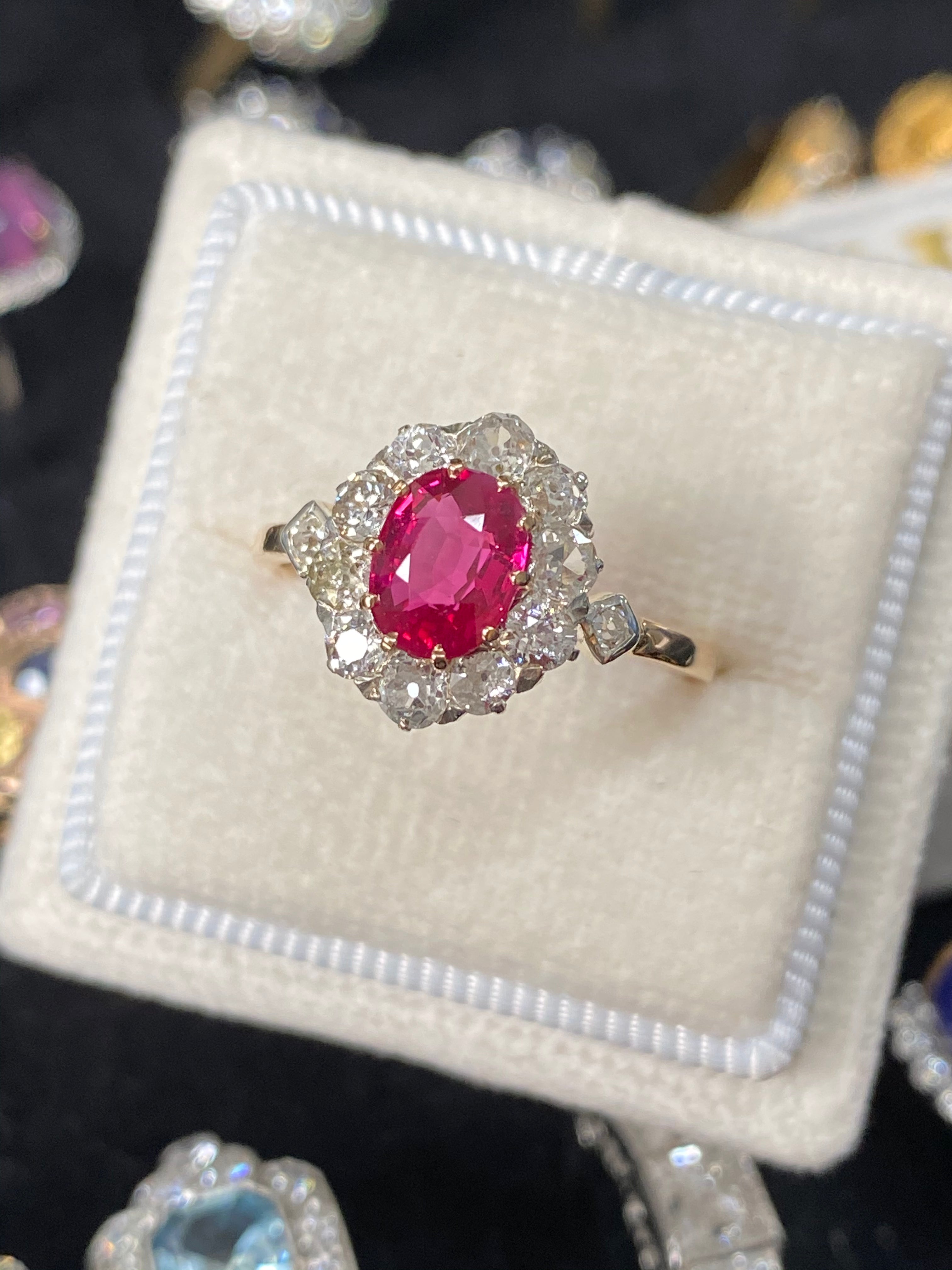 Antique Ruby and Diamond Halo Engagement Ring in Yellow Gold 