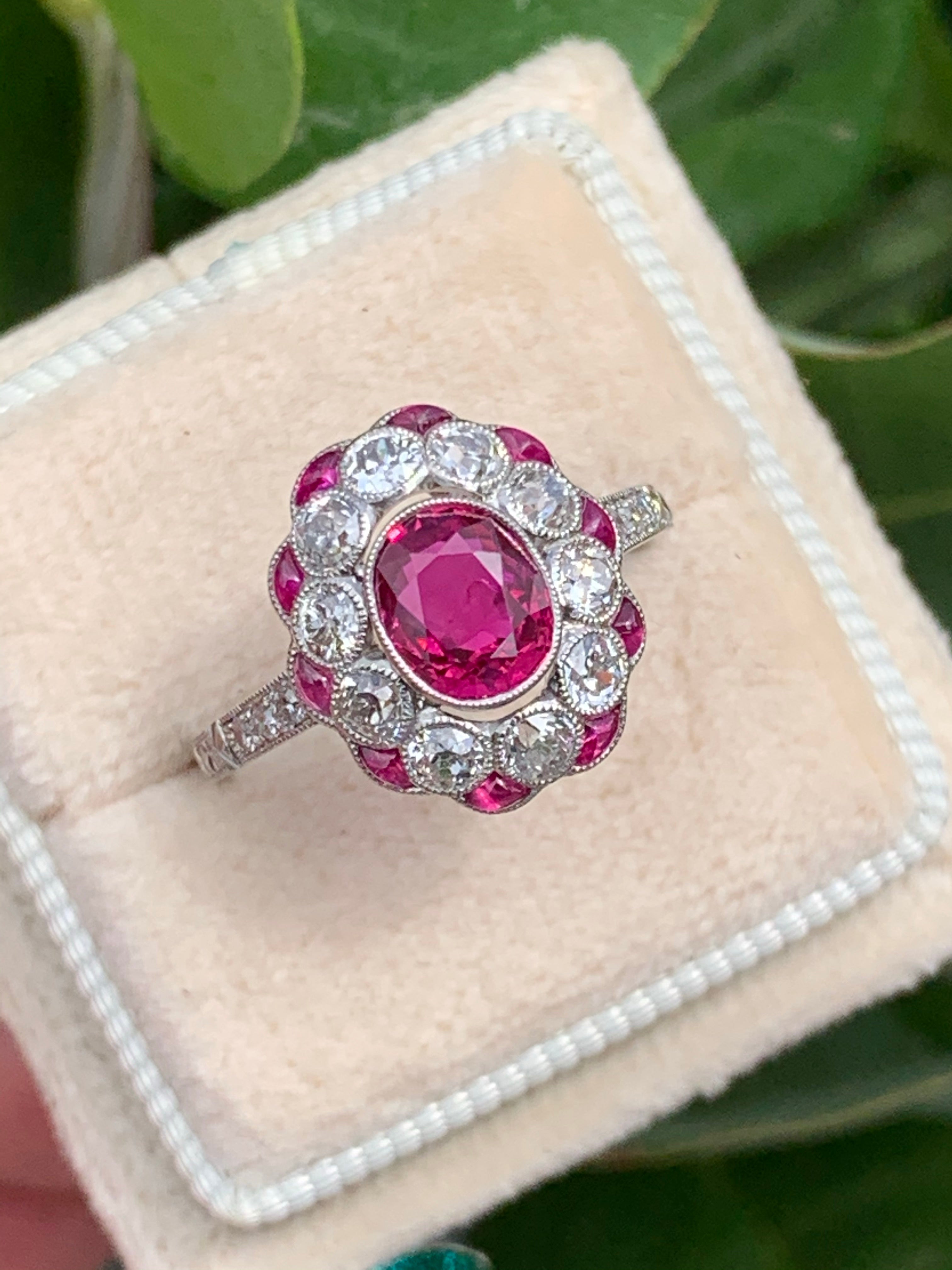 1.03 Carat Ruby and Diamond Art Deco Engagement Ring 
