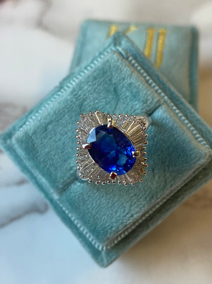 2.33 Carat Blue Ceylon Sapphire and Diamond Ring in Platinum