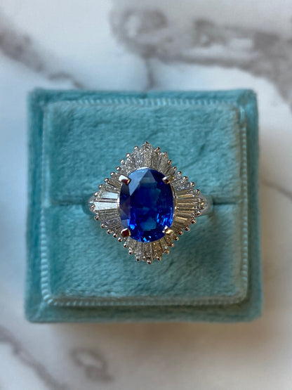 2.33 Carat Blue Ceylon Sapphire and Diamond Ring in Platinum