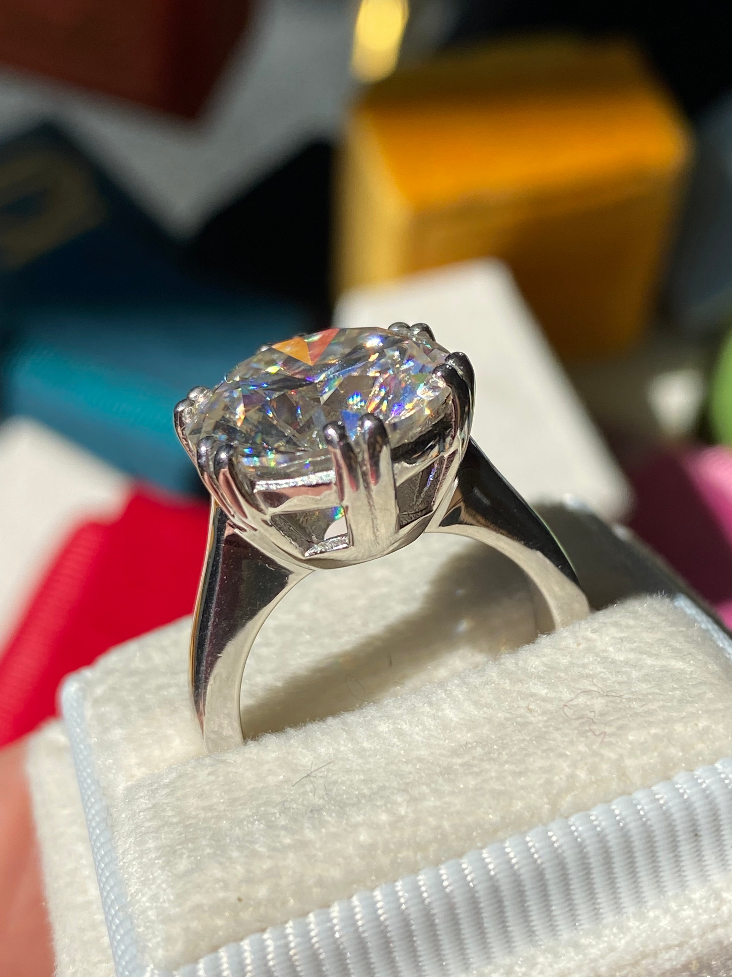 7.50 Carat Round Brilliant Cut Moissanite Solitaire Engagement Ring in Sterling Silver
