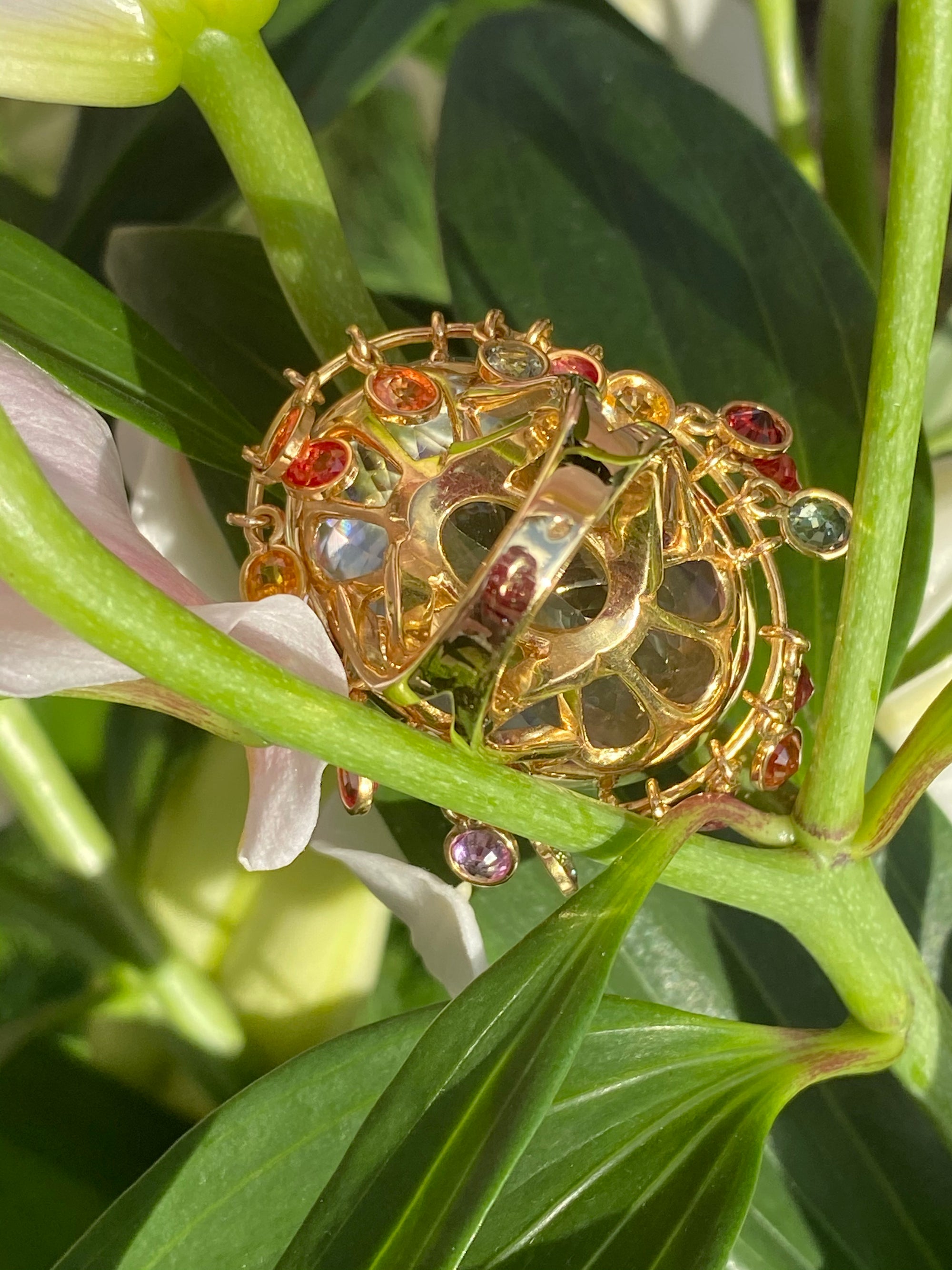 75 Carat Kunzite and Sapphire Cocktail Ring in 18K Yellow Gold 