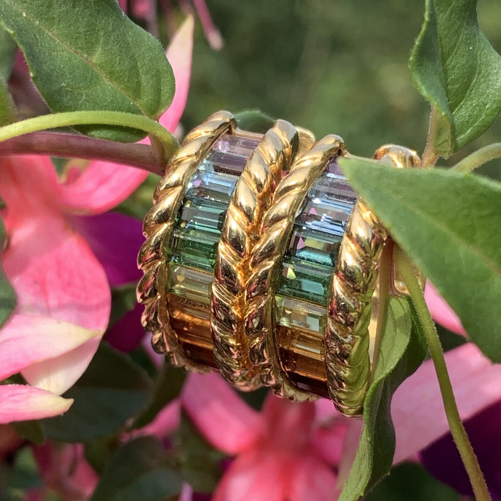 Rainbow Tourmaline Hoop Earrings in 18K Yellow Gold 