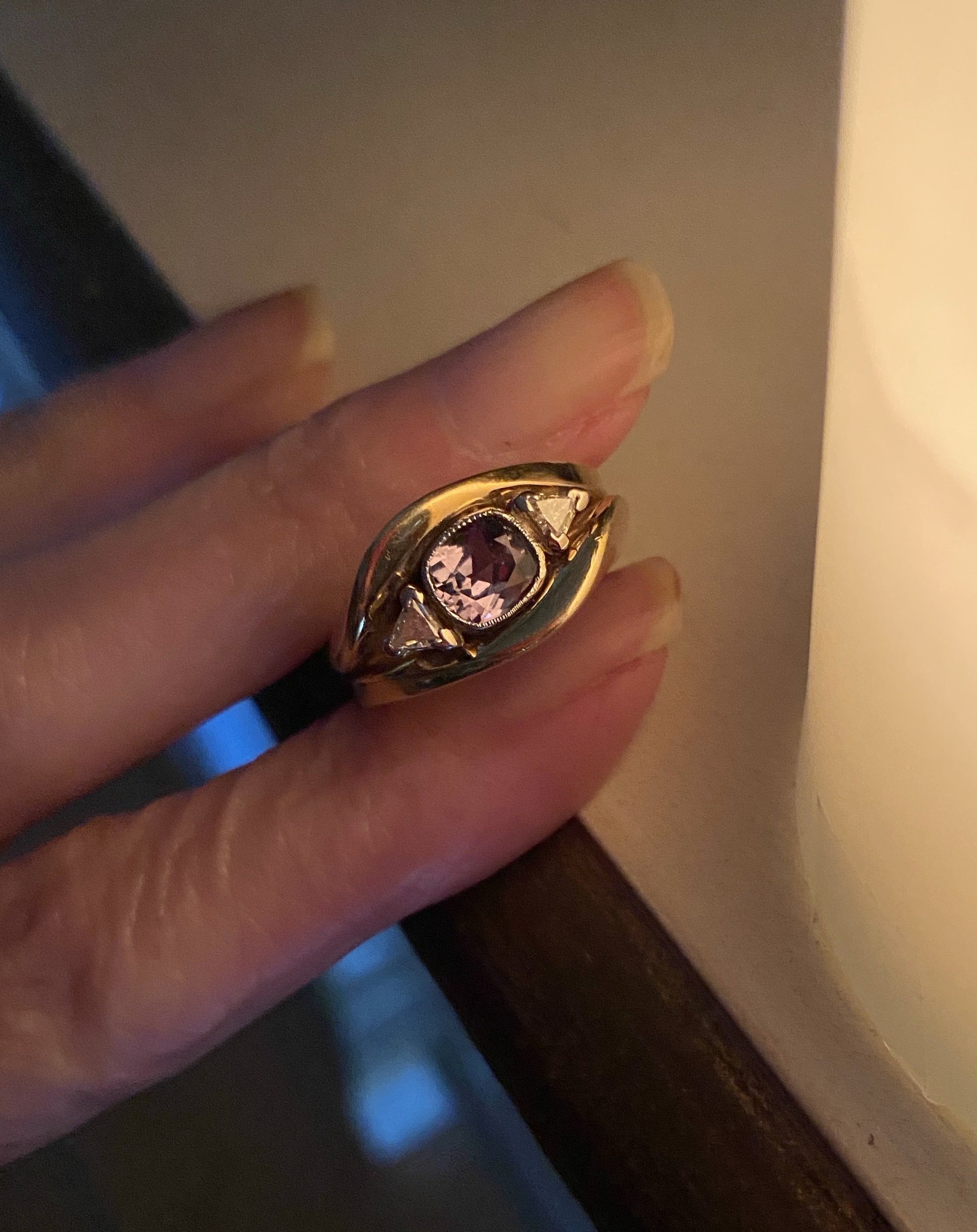 Vintage cushion cut Alexandrite engagement ring 